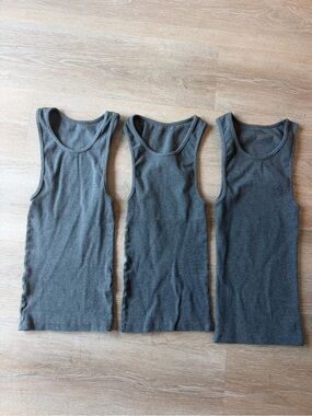 Classic Men's Grey Ribbed Stretch Tank Top - Ekkovision size small set of 3